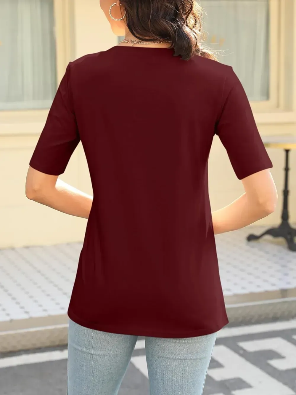 ORANDESIGNE Women's Color Block Short Sleeve T Shirts Casual V Neck Summer Tops Tees Loose Fit Blouses