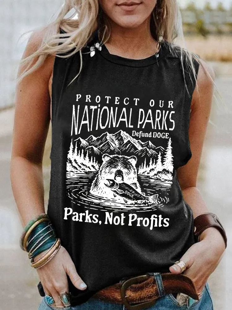 Women'S Round-Neck Sleeveless Vest With Protect Our National Parks Defund Doge Parks, Not Profits Prints