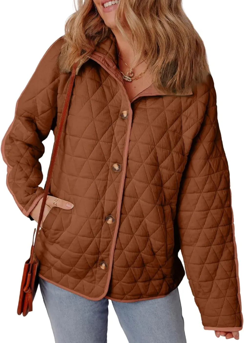 Women's Lightweight Diamond Quilted Jacket Casual Winter Open Front Button Down Puffer Coat Outwear Cardigan