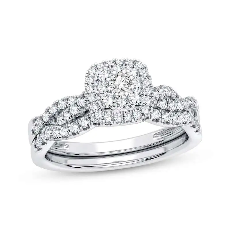 Multi-Diamond Center Bridal Set 1/2 ct tw Round-cut 10K White Gold