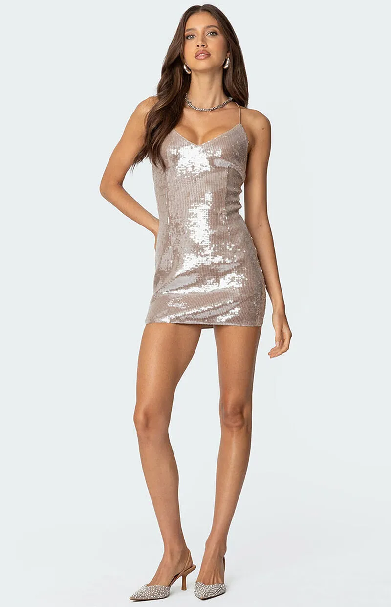 Edikted Sequin Halter Mini Dress