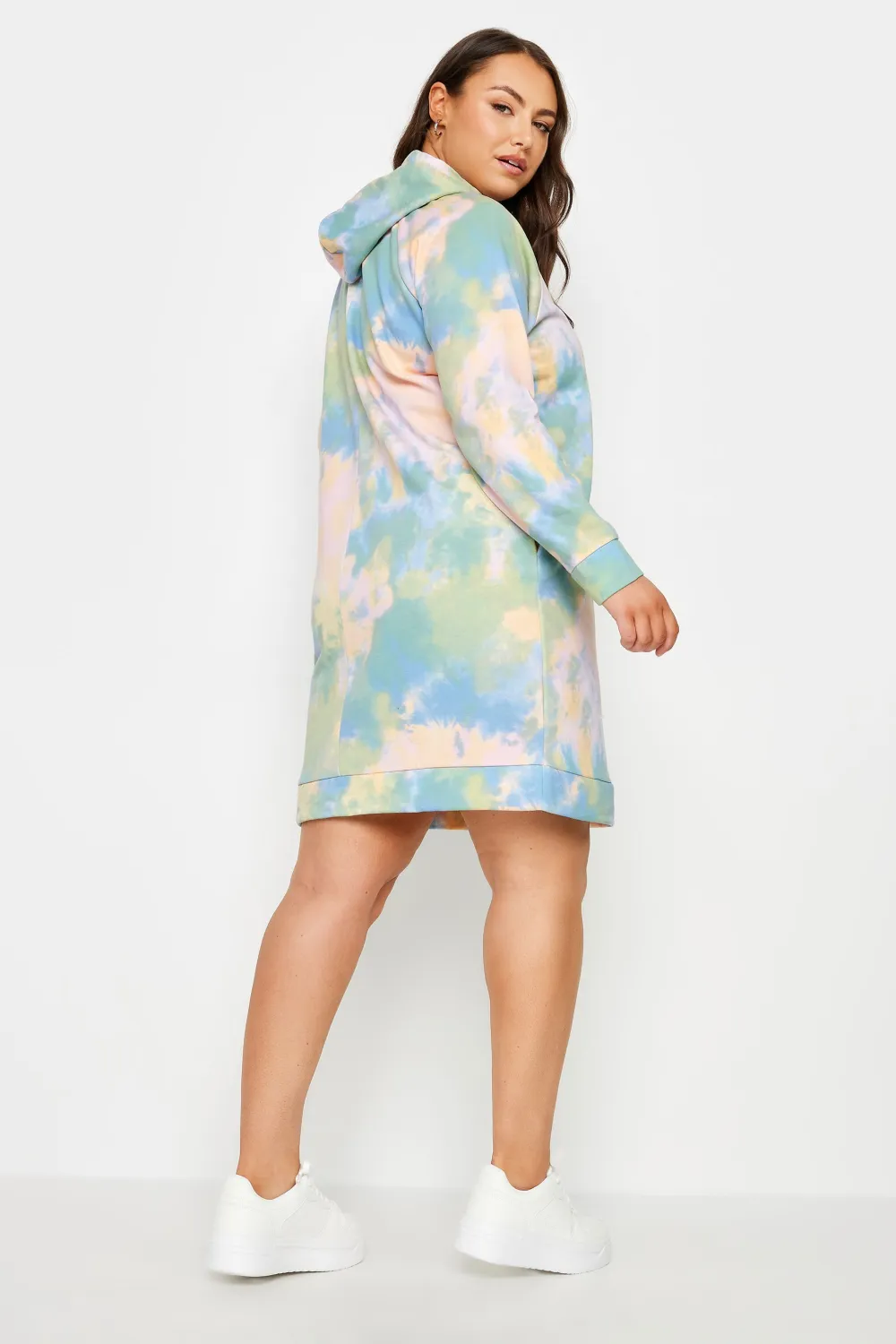 YOURS Curve Pink Tie Dye Hoodie Dress