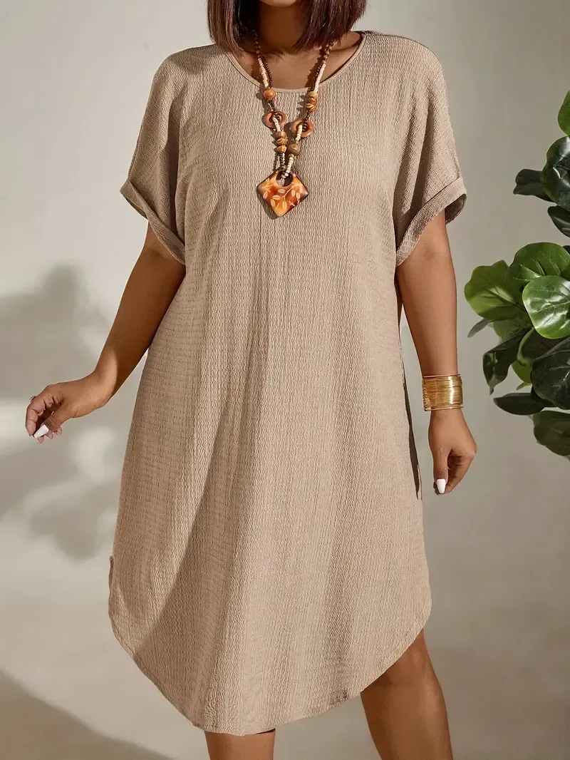 Plus Size Solid Simple Loose Dress - Casual Short Sleeve Dress For Spring & Summer - For Women - Made from Breathable Fabric - Perfect Gift for Women