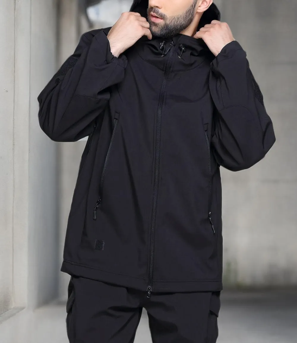 Men's Tactical Softshell Jacket Waterproof Fleece Hooded Hunting Coat
