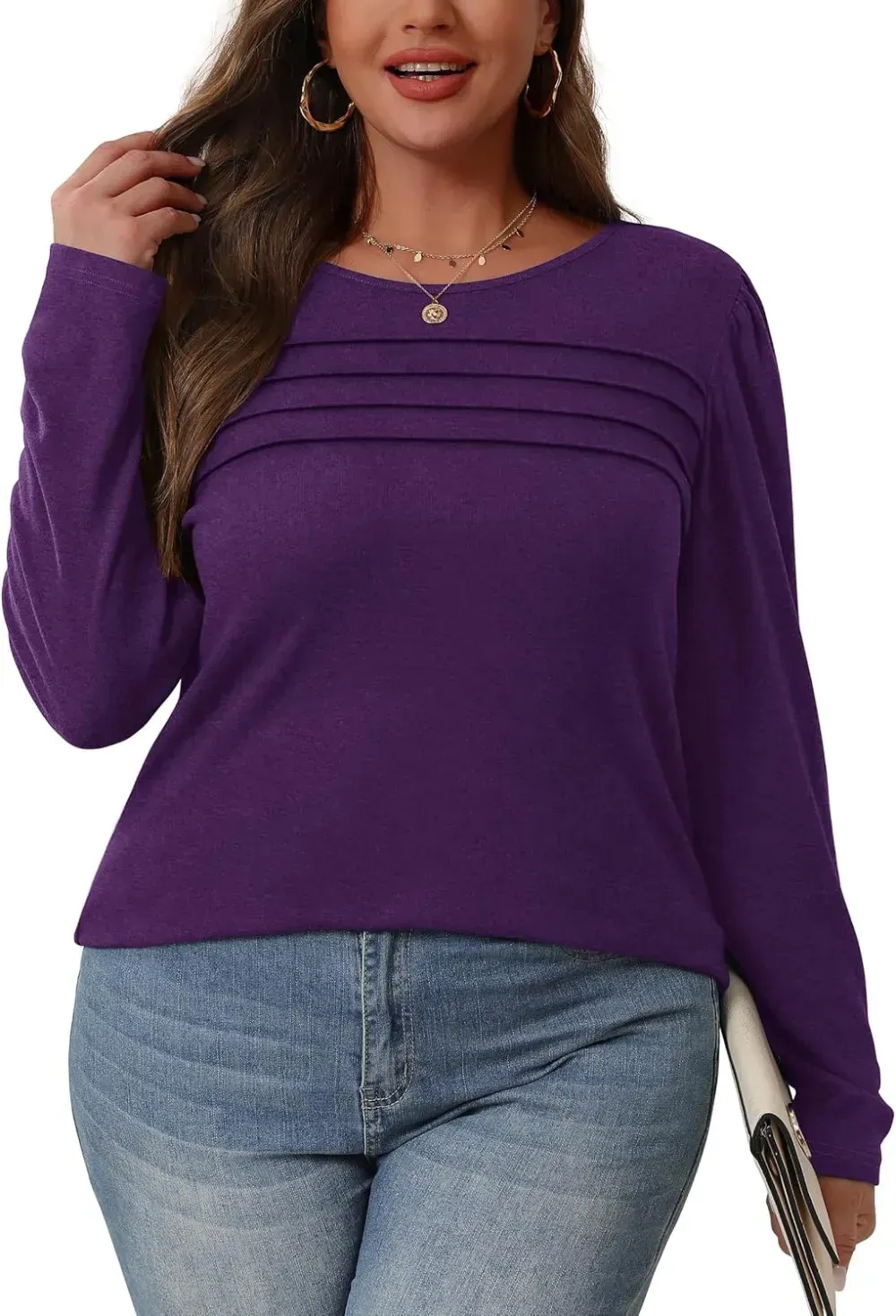 OFEEFAN Long Sleeve Shirts for Women Fall Fashion 2024 Dressy Casual Blouses Trendy Pleated Tunic Tops for Leggings