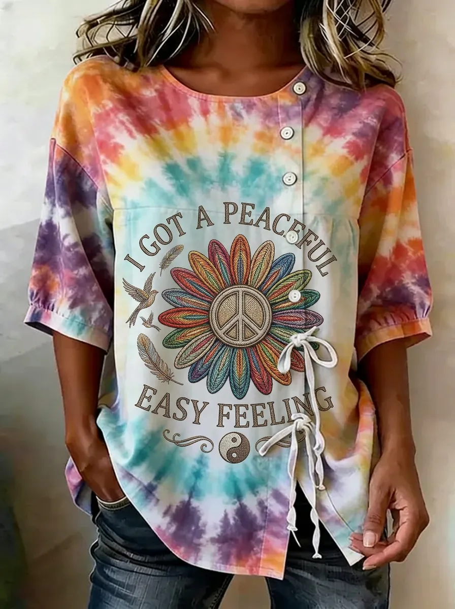 Women's Nashville Hippie Peace Flower Tie-Dye Printed Top