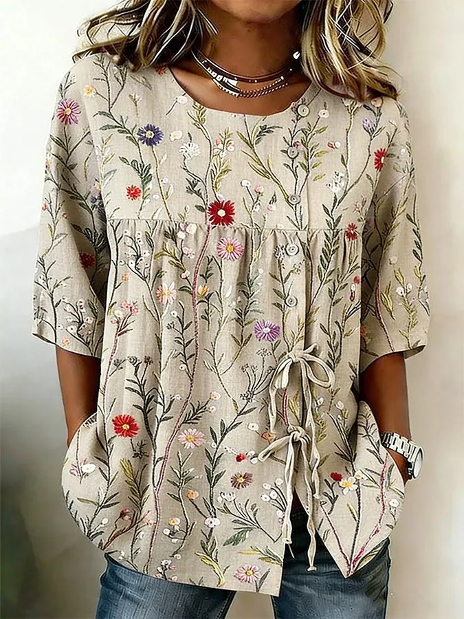 Women'S Floral Art Printed Casual Shirt