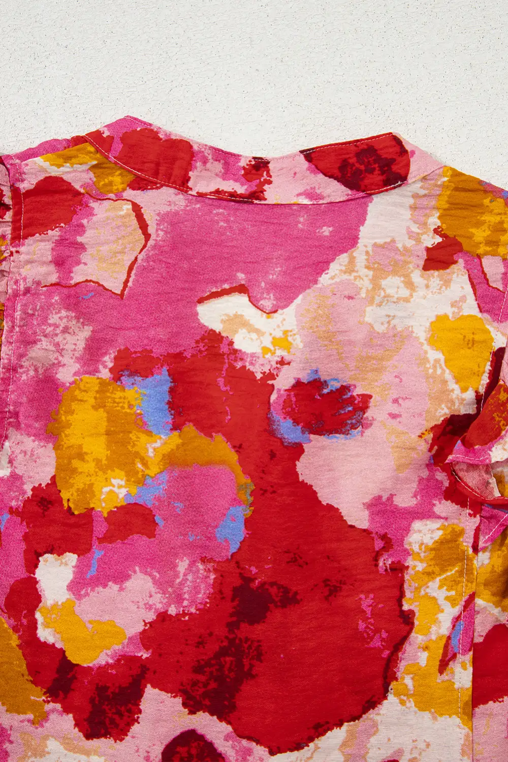 Softly Styled Abstract Print Ruffled V-Neck Blouse