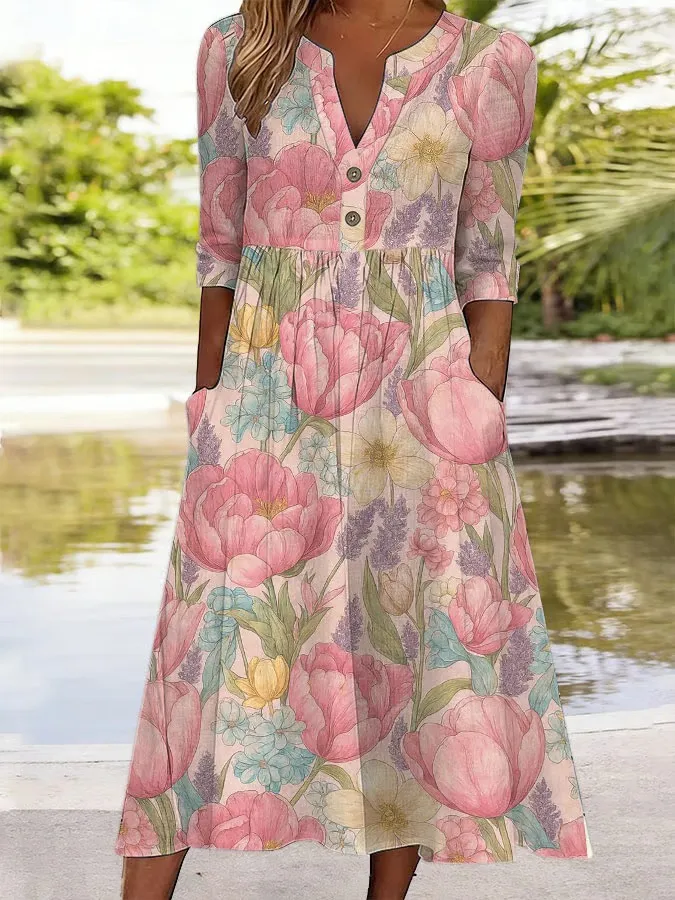 Women's Casual Pink Floral Dress