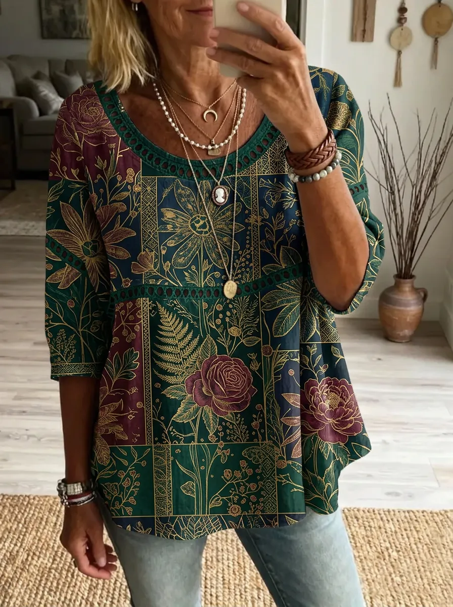 Women's Nashville Botanical Rose Floral Printed Top