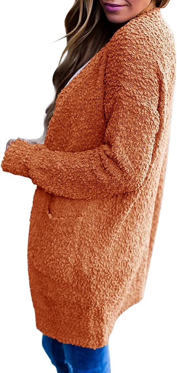 Women's Long Sleeve Soft Chunky Knit Sweater Open Front Cardigans Outwear Coat