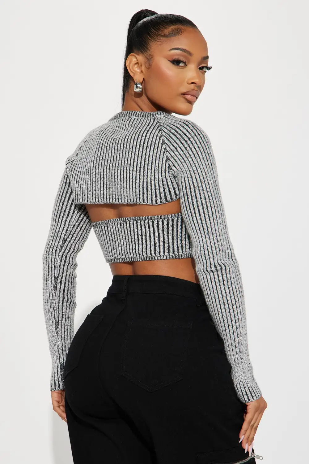 Marion Marled Sweater Shrug Set - Black Wash