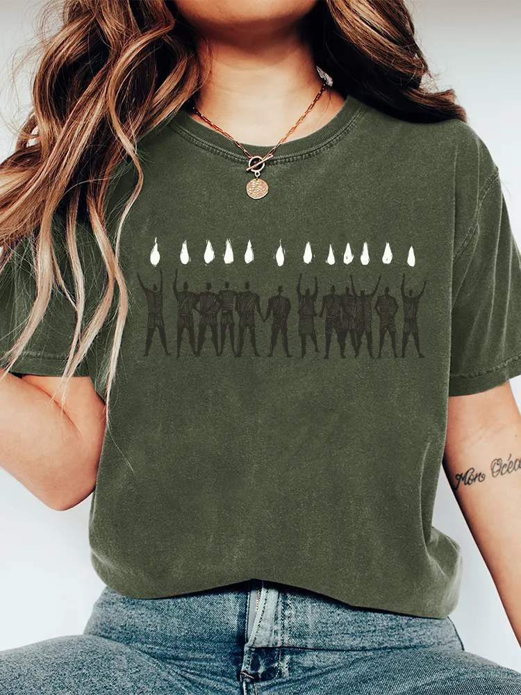 Women'S T-Shirt With Round Neck, Washed Cotton Printed Short Sleeves
