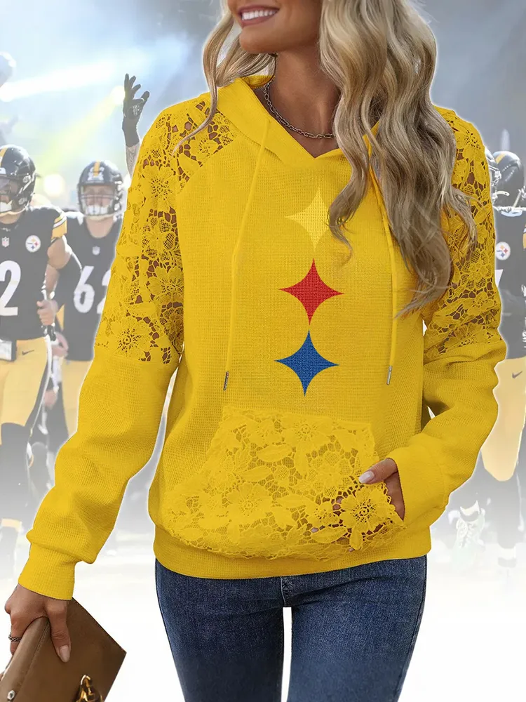 Women'S Steelers Logo Print Sweatshirt With Lace Trim – Casual Wear