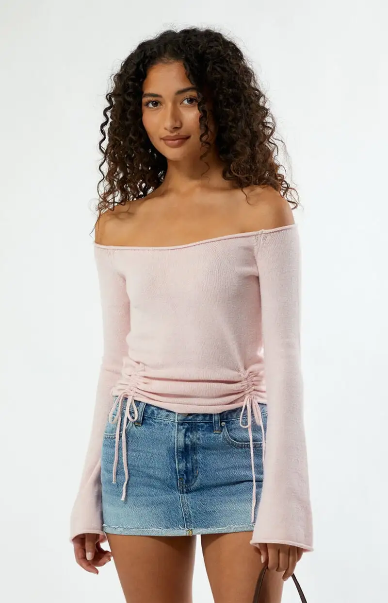 LA Hearts Carrie Cinched Off-The-Shoulder Sweater