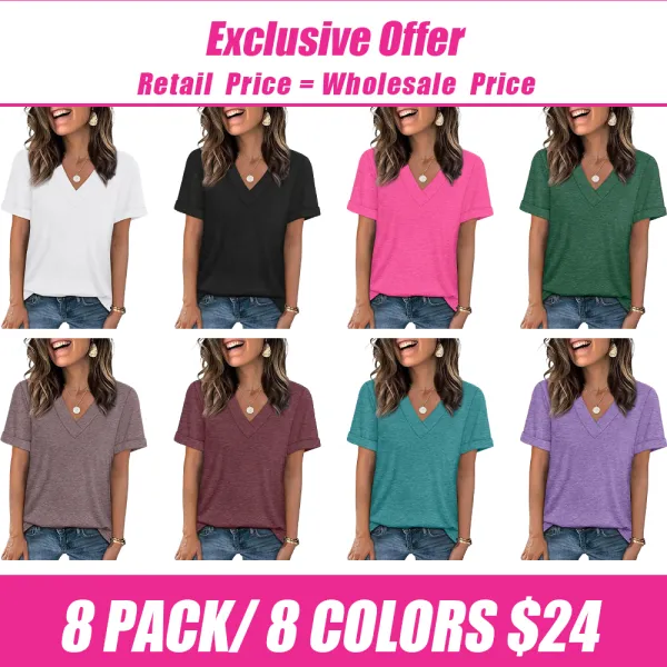 🛒 90% OFF NOW! Womens Summer Tops Short Sleeve Basic Casual V Neck T Shirts Trendy Fashion 2026