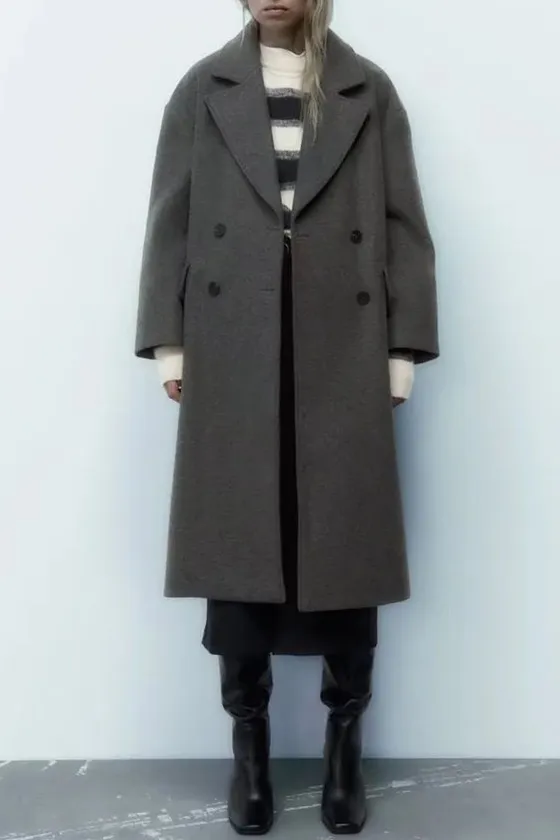 Elegant Solid Double Breasted Lapel Coat