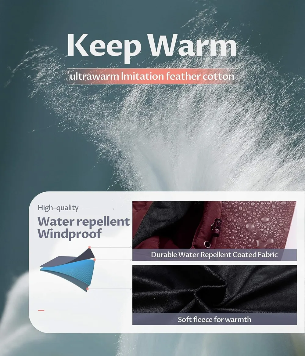 US Women's Winter Hooded Coat Waterproof Warm Long Puffer Jacket Parka