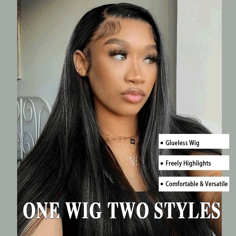 One Wig More Styles | Glueless Straight Wig With Free Colored Clips Invisible Lace Wig Dome Cap Wigs