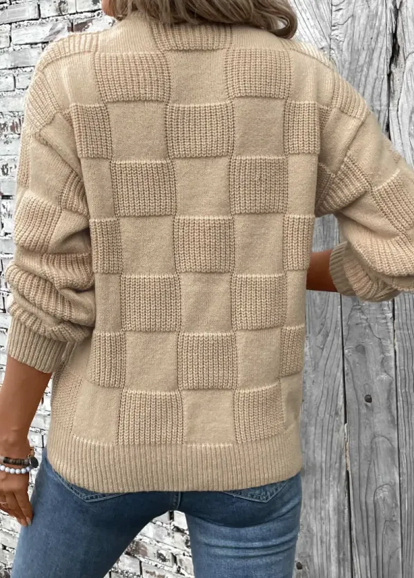 Light Coffee Patchwork Long Sleeve Round Neck Sweater