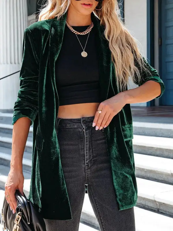 Loose Velvet Stretch Pocket Jacket