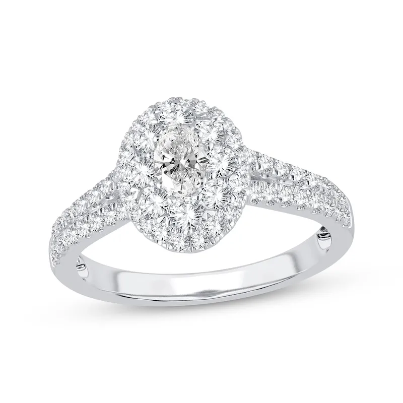 Diamond Engagement Ring 1 ct tw Oval & Round-cut 14K White Gold