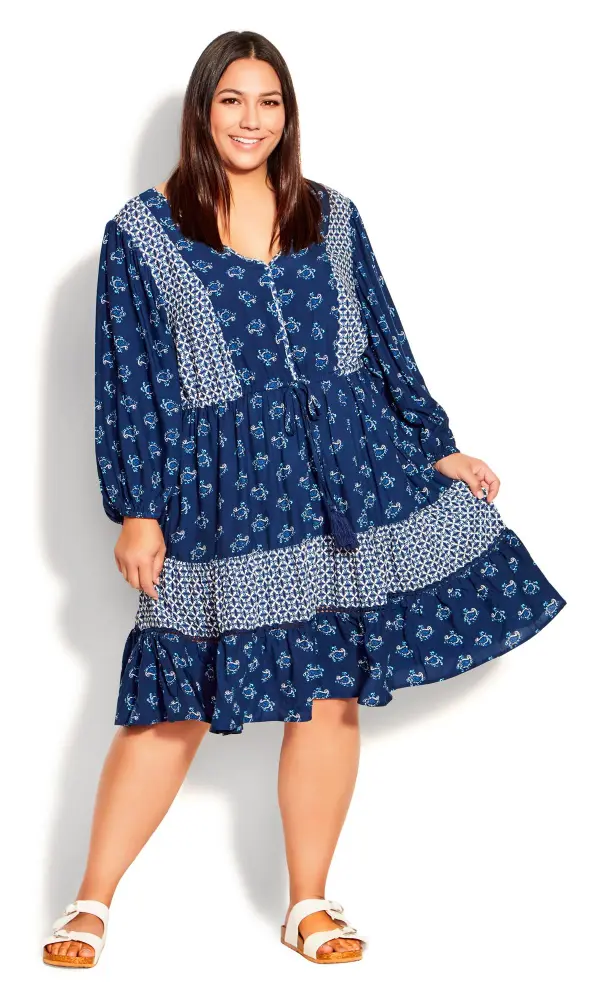 Evans Navy Blue Floral Tunic Smock Dress