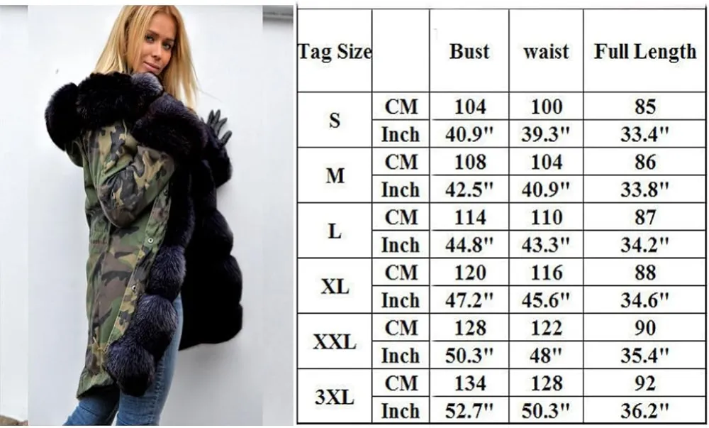 Womens Hooded Camouflage Warm Winter Coats Faux Fur Jacket Parka Overcoat