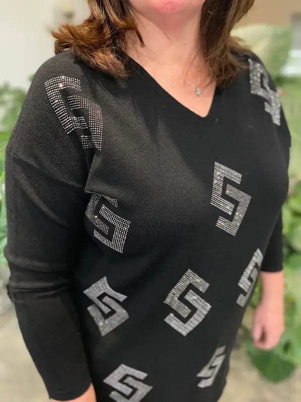 Black Diamante Greek Key Knit Gail