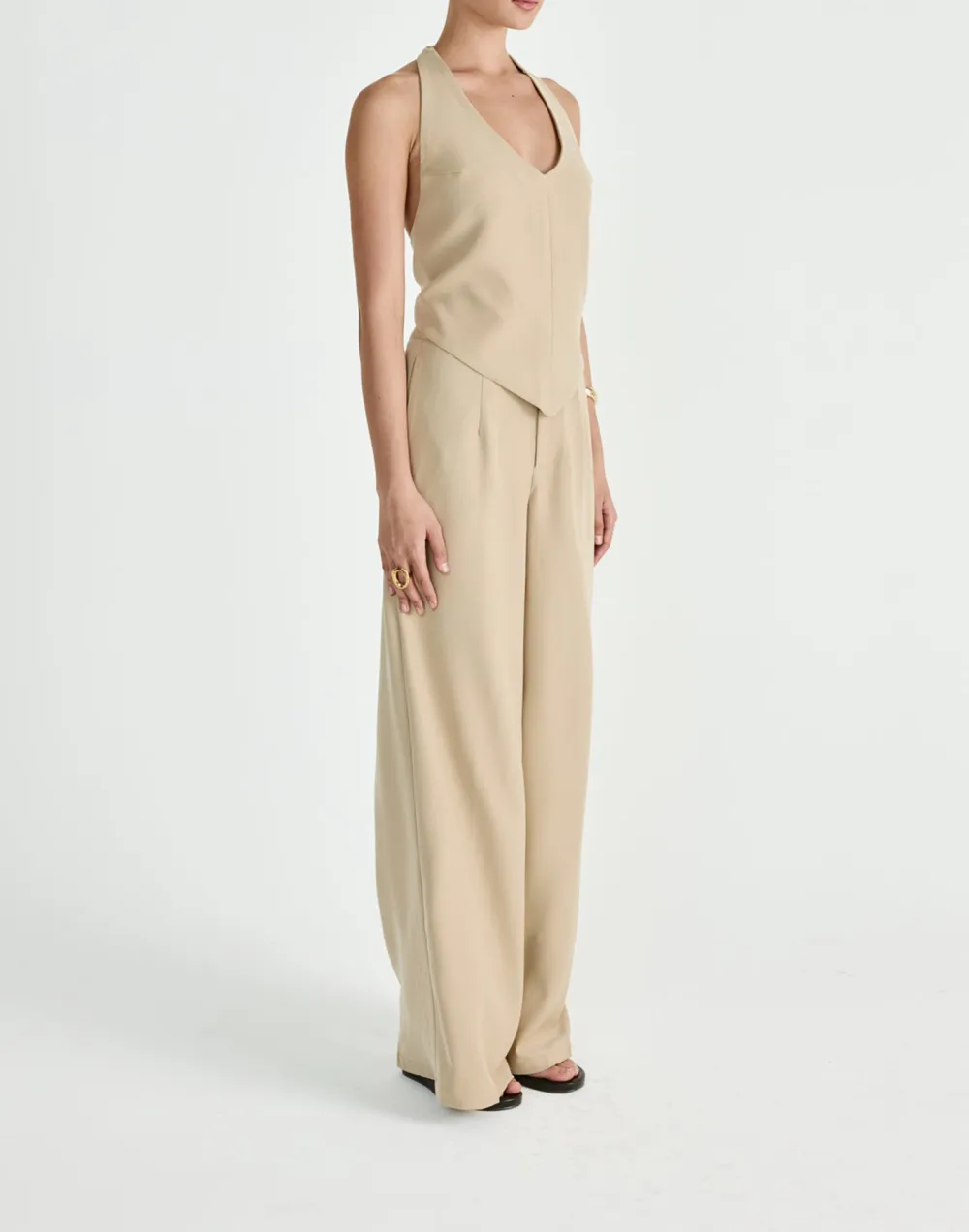 Floor-Length Draped Wide-Leg Trousers