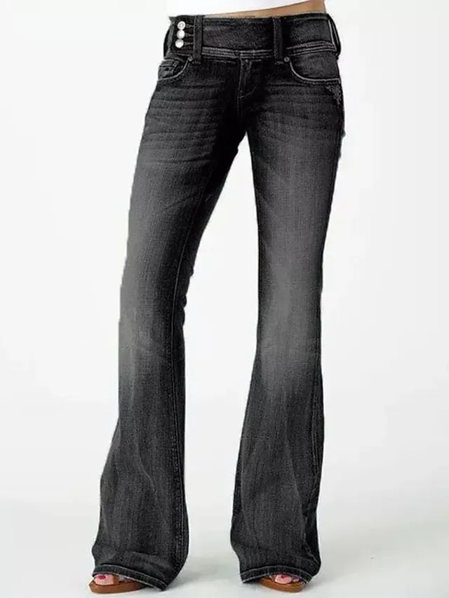 Women‘s Flare Low Rise Jeans Bootcut Full Length Denim Wide Leg Micro-elastic High Waist Fashion Casual Daily Light Blue Black S M