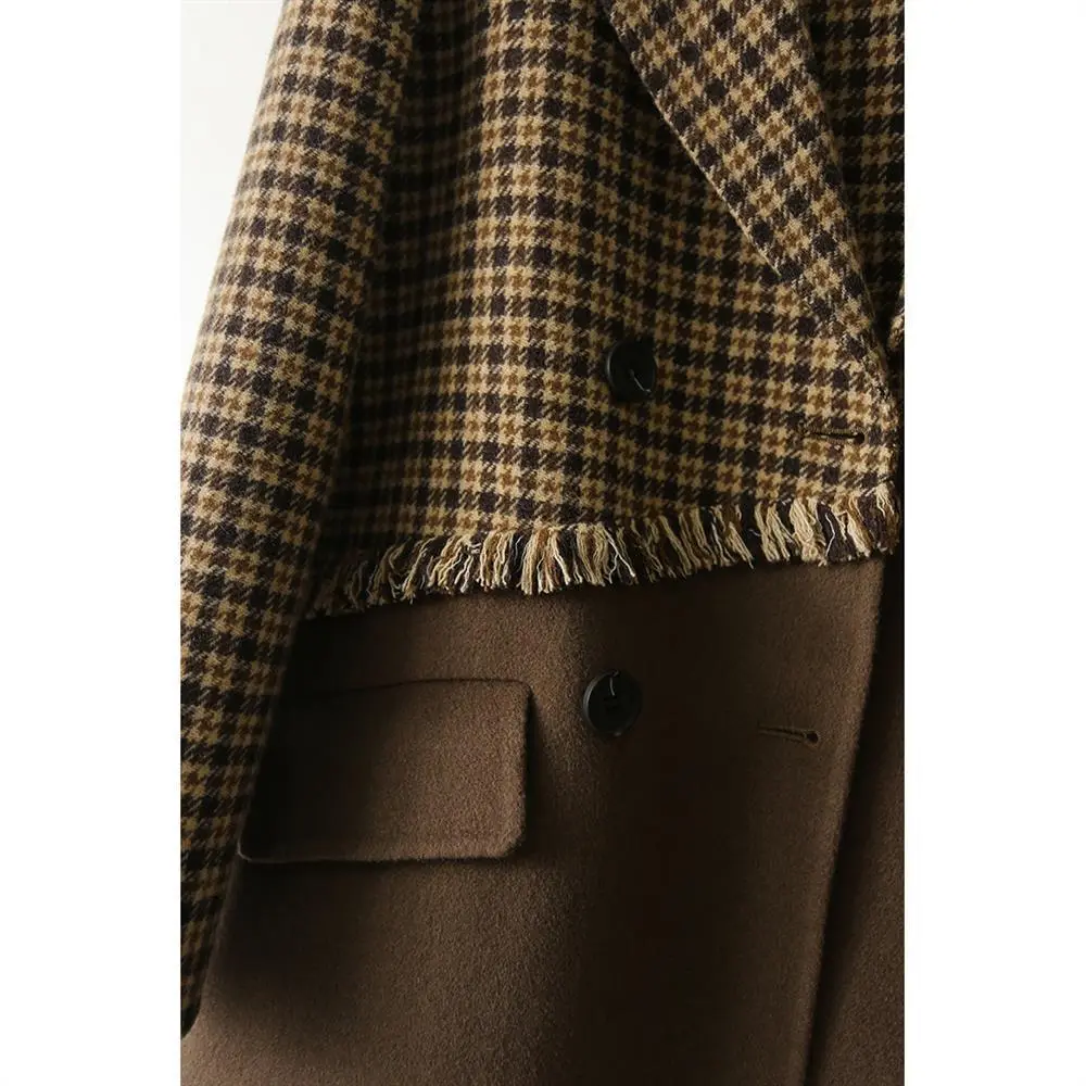 Casual all-match color block double-breasted coa