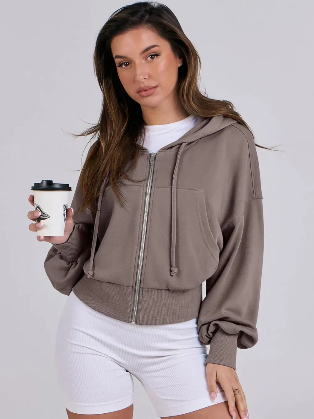 Women's Zip Up Hoodies Cropped Sweatshirts Full Zip Jackets Casual Fashion Fall Outfits Winter Clothes