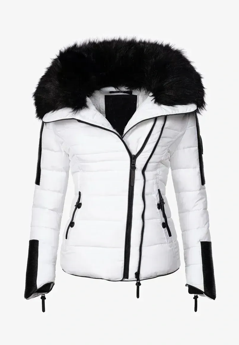 Faux fur hood puffer jacket in white