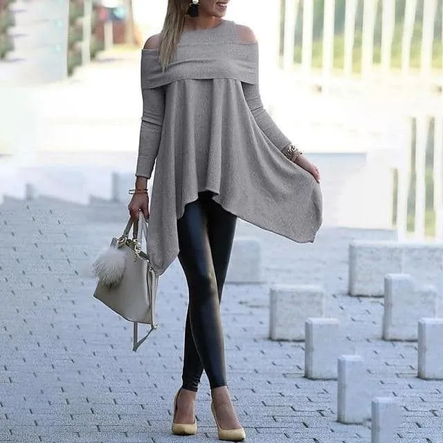 Women's Sweater Dress Mini Dress Black White Blue Long Sleeve Pure Color Cold Shoulder Summer Spring Boat Neck Modern Winter Dress Office Vacation 2023 S M L XL XXL 3XL