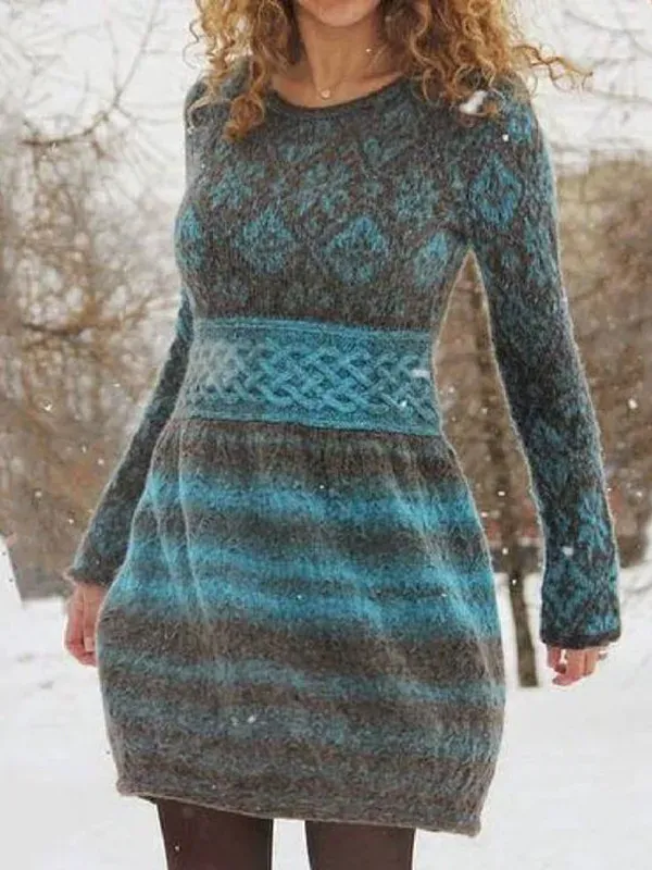 Casual Contrast Printed Knit Midi Dress