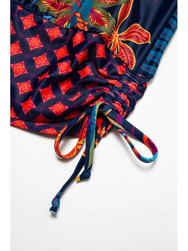 Printed Drawstring Tankini Swimsuit