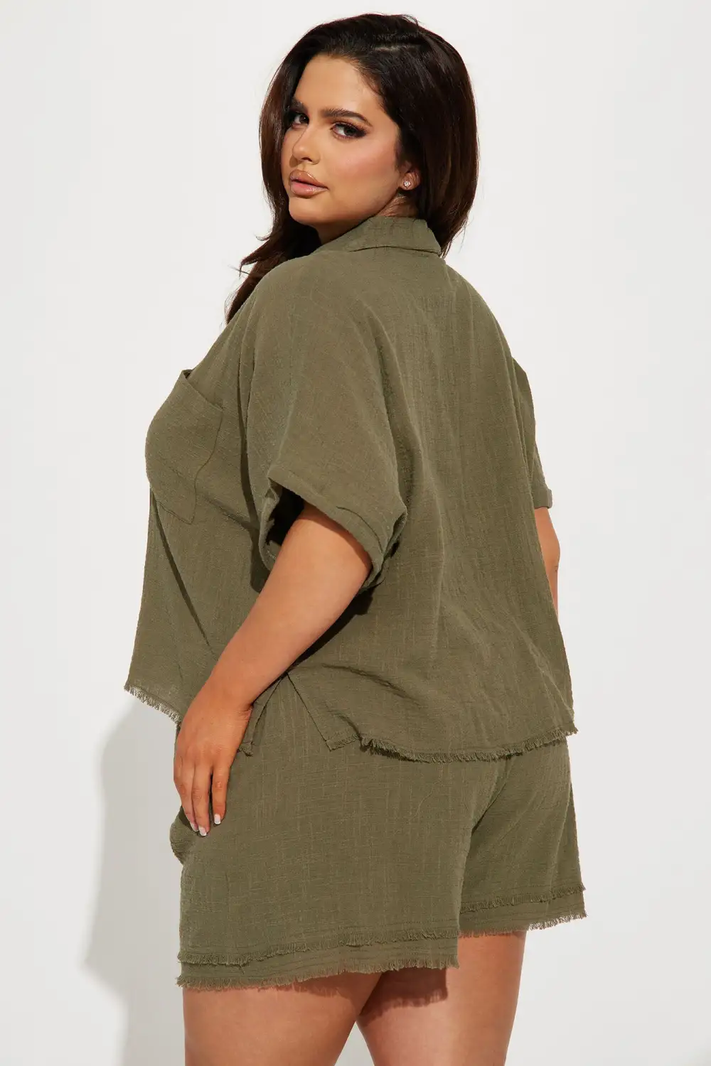 Easy Breezy Linen Short Set - Olive
