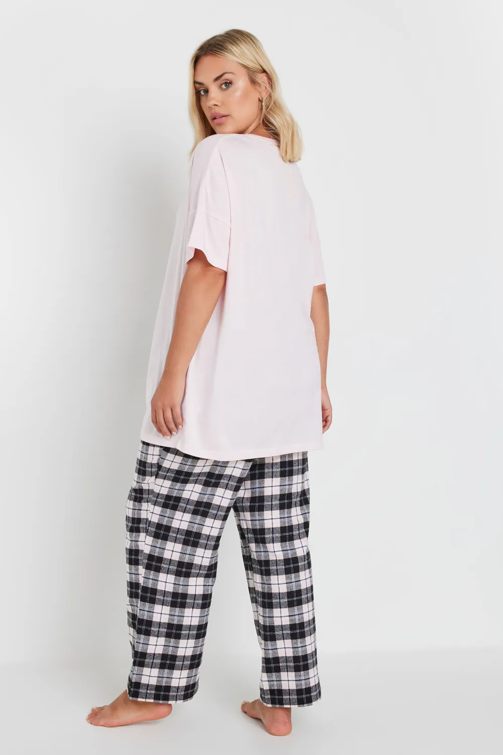 YOURS Curve Black & Green Woven Check Print Pyjama Set