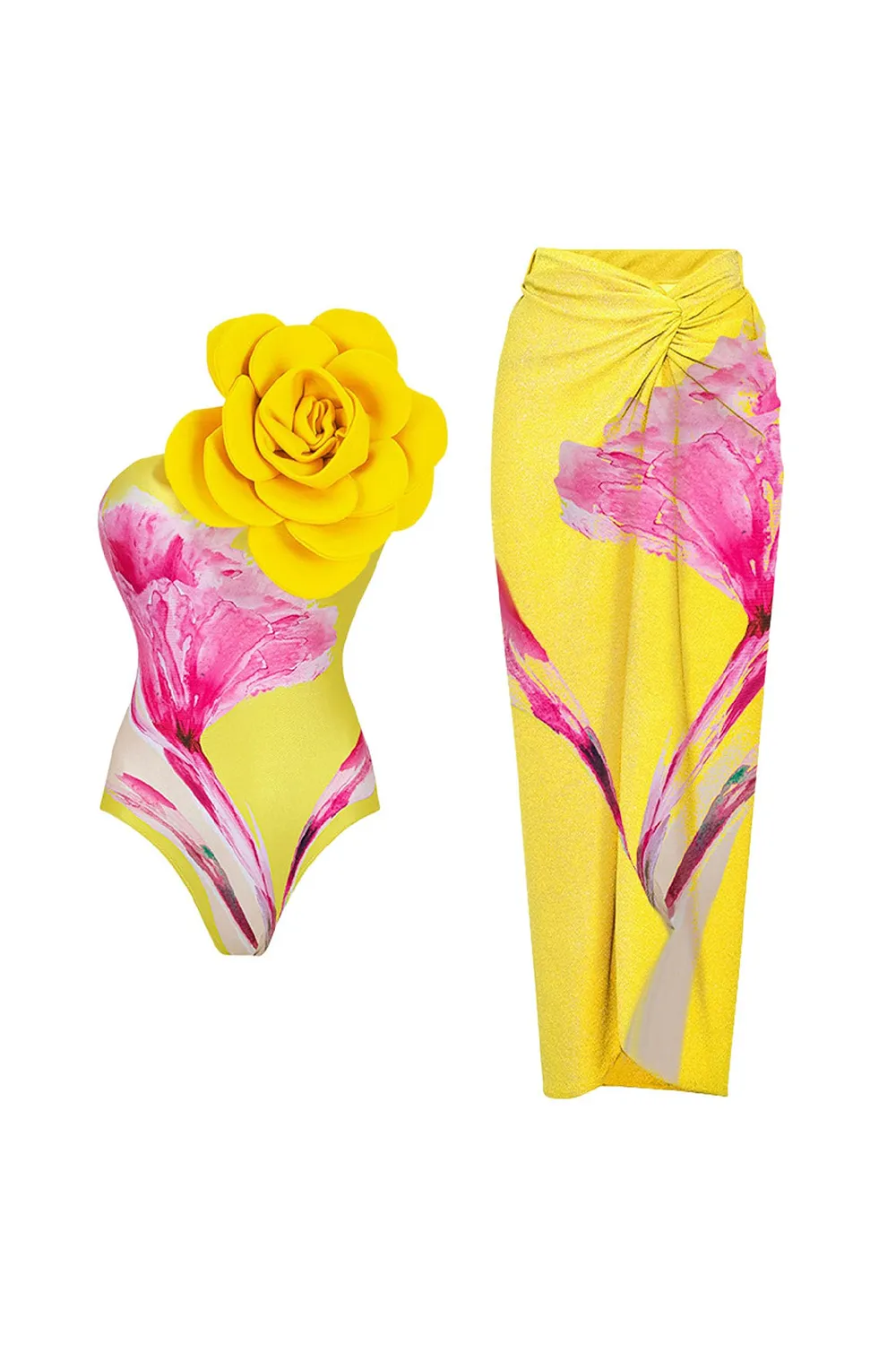 Floral Print Strapless Flower Two Piece Bathing Suit