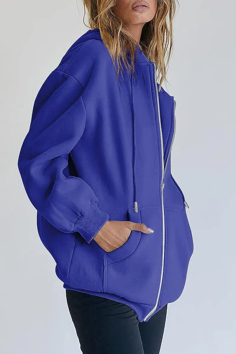 Women's Cute Hoodies Teen Girl Fall Jacket Oversized Sweatshirts Casual Drawstring Zip Up Y2K Hoodie with Pocket