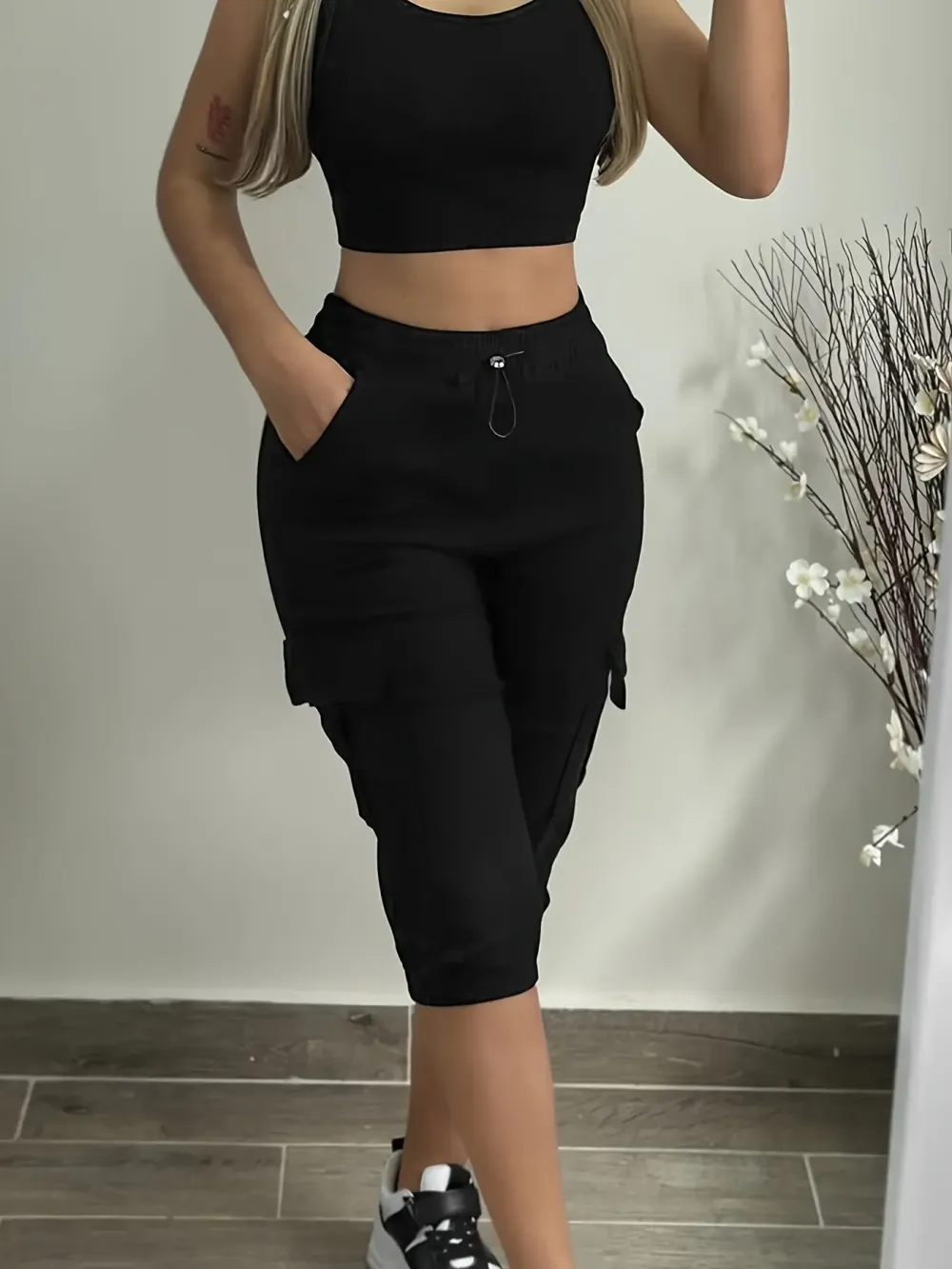 🔥Low Stock Alert!Pocket Design Cuffed Drawstring Pants
