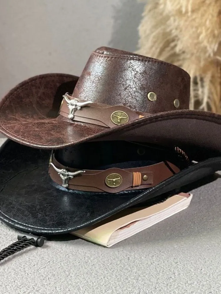 Western Retro Cow Head Leather Hat
