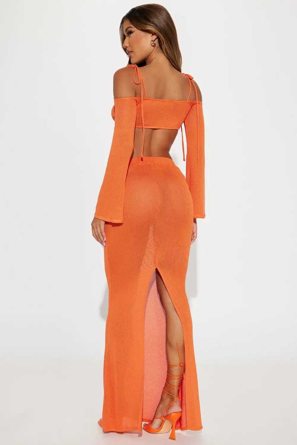 Sunset Vibe Crochet Skirt Set - Orange