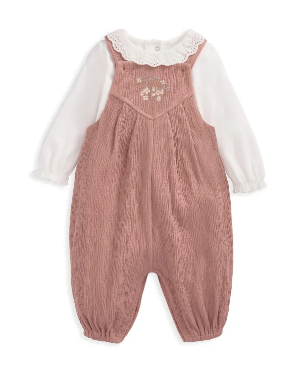 Crinkle Dungarees & Bodysuit Outfit Set - Pink