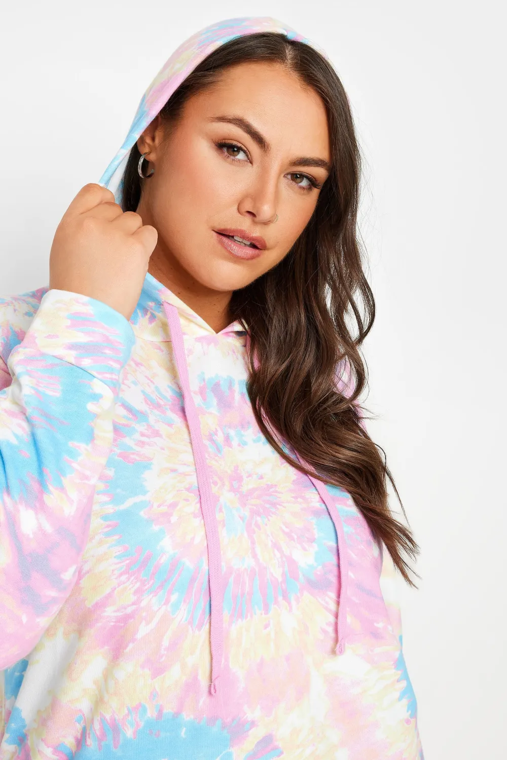 YOURS Curve Pink Tie Dye Hoodie Dress