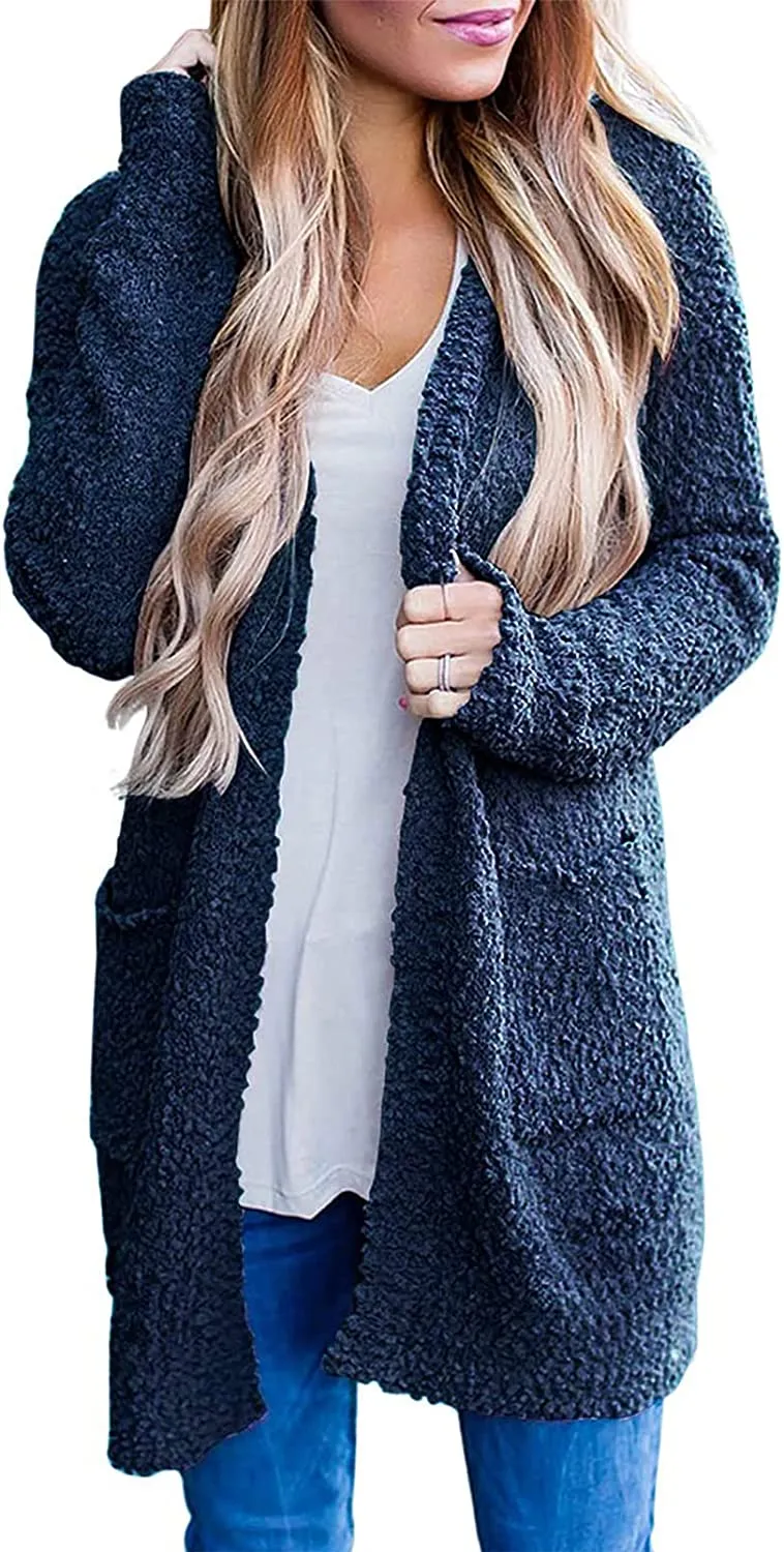 Women's Long Sleeve Soft Chunky Knit Sweater Open Front Cardigans Outwear Coat