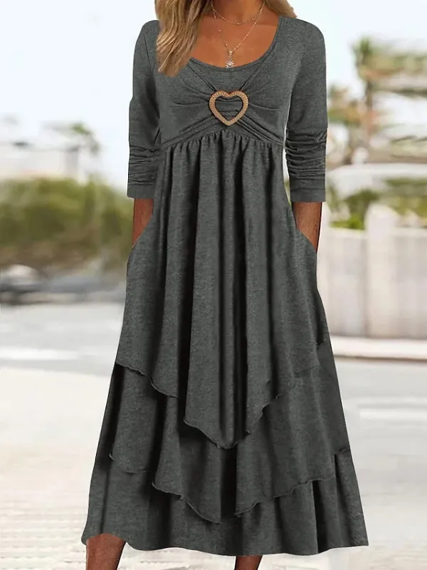 Women's Casual Dress Swing Dress Midi Dress Green Light Grey Dark Gray Long Sleeve Pure Color Ruched Winter Fall Spring U Neck Fashion Vacation 2023 S M L XL XXL 3XL