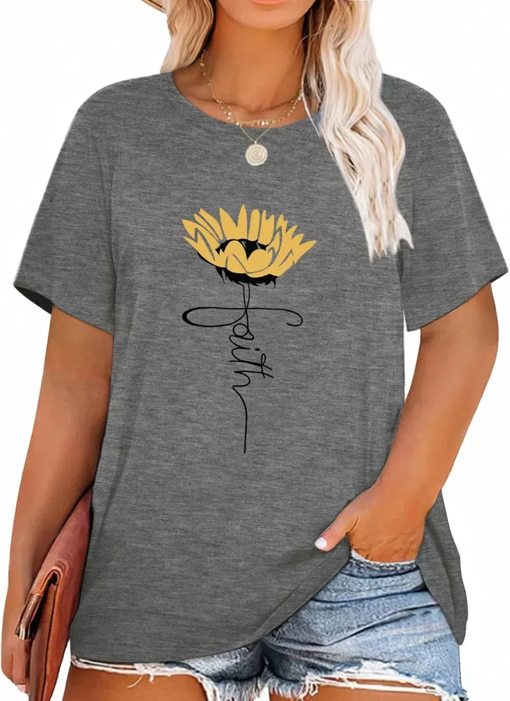 HDLTE Womens Plus Size Tops Floral Bell Sleeves Blouses Summer Crewneck Tunic Loose Casual T Shirts