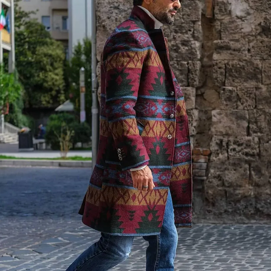 Vintage Ethnic Pattern Single Breasted Coat